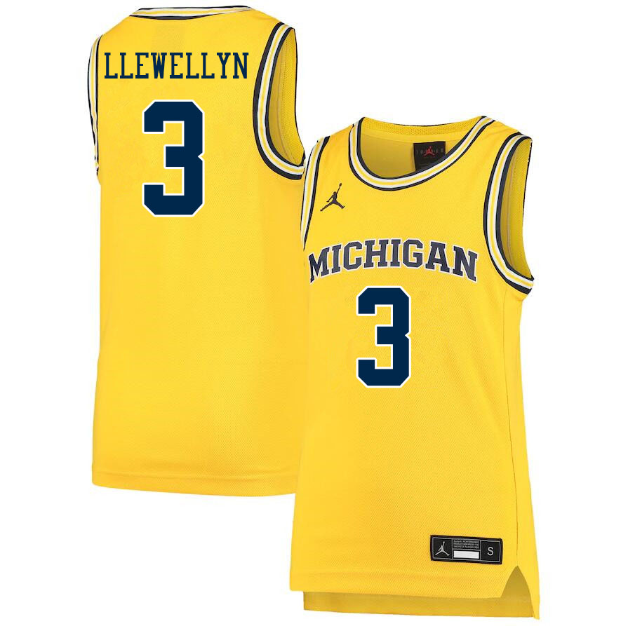 Men #3 Jaelin Llewellyn Michigan Wolverines College Basketball Jerseys Sale-Yellow - Click Image to Close